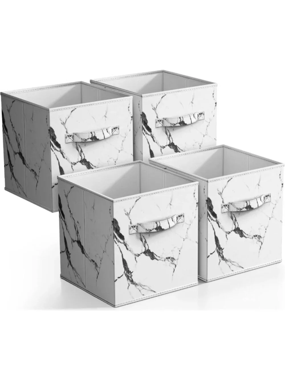 Foldable Fabric Storage Cubes - 11x11 Marble White Bins (4 Pack) for Organizing